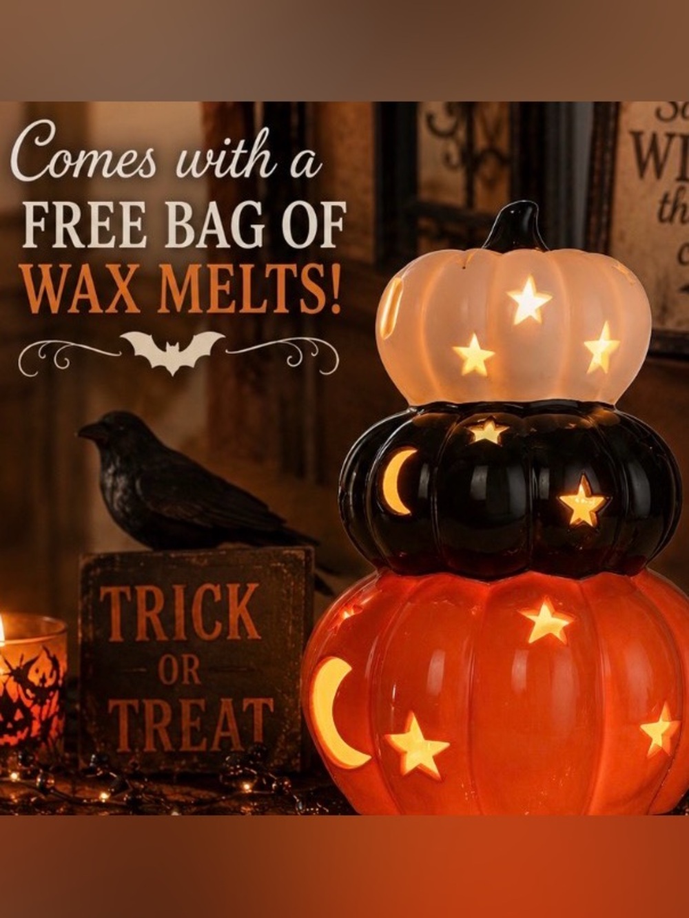 Stacked Pumpkin Accent Shade Halloween Fall Decor